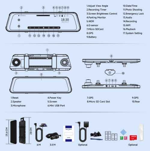 AZDOME touch screen streaming rearview mirror dash cam 9.66