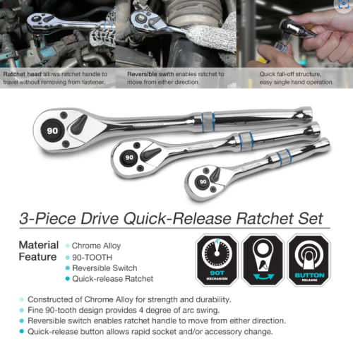 DURATECH 3-Piece Socket Wrench with EVA Organizer