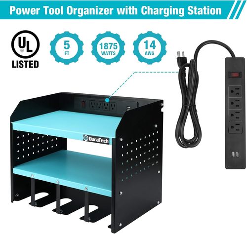 DURATECH Power Tool Organizer Wall Mount with Power Strip