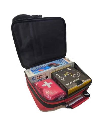 Emergency Kit - Introducing our ultimate Emergency Kit, your go-to solution for unexpected situations on the road or at home. Packed with essential tools for safety and peace of mind, this kit is a must-have for every vehicle and household.First Aid Kit: Be prepared for minor injuries and emergencies with our comprehensive first aid kit. From cuts and scrapes to more serious situations, this kit contains everything you need to handle common medical issues quickly and effectively. Fire Extinguisher: Safety is paramount, and our compact fire extinguisher ensures you're ready to tackle small fires before they escalate. With easy-to-follow instructions and reliable performance, you can trust this extinguisher to keep you and your loved ones safe in case of a fire emergency. Tire Inflator: Don't let a flat tire derail your plans. Our portable tire inflator makes it easy to inflate tires on the go, so you can get back on the road quickly and safely. Whether you're stranded on the highway or at home, this handy device ensures you're never left stranded.With our Emergency Kit, you'll have peace of mind knowing you're prepared for whatever comes your way. Keep one in your car, RV, boat, or home, and stay one step ahead of emergencies. Order now and be ready for anything life throws at you!