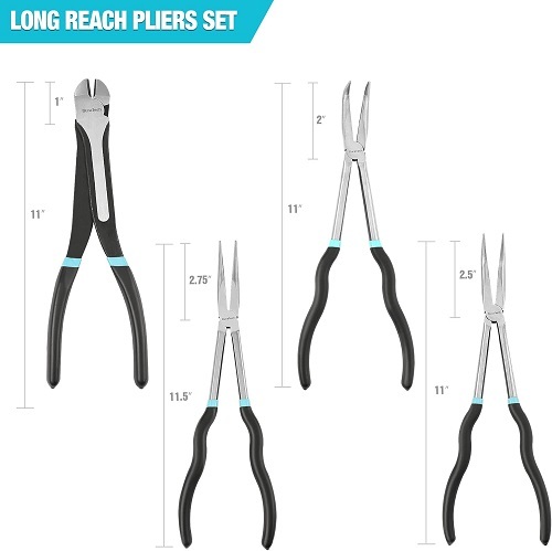 DURATECH 4 PCS Extra Long Needle Nose Pliers Set