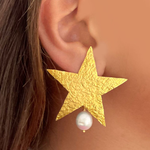 Handmade earrings - Gold plated star earrings with pearls