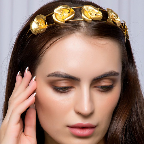 Handmade headband - gold plated headband with flowers