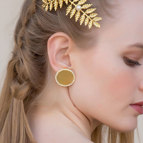 Handmade earrings - Gold plated small size round earrings with Swarovski