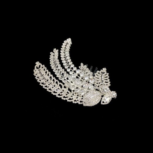 Silver hair comb with cubic zirconia stones