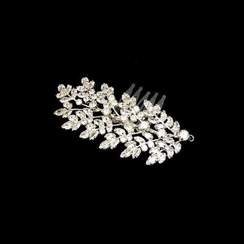 Silver hair comb with cubic zirconia stones