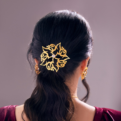 M Collection By Michella - Handmade hair clip - Flower Qatar collection Gold plated