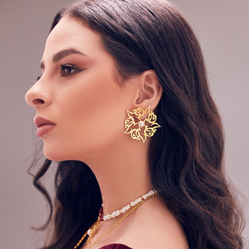 Handmade earrings - Flower Qatar collection big size Gold plated