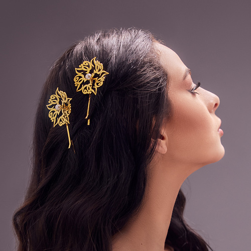 Handmade hairpins - Flower Qatar collection 2 pieces Gold plated