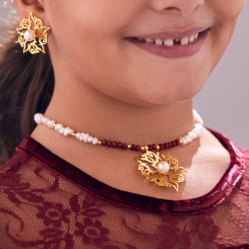 Handmade choker - Flower Qatar collection Gold plated Natural pearl