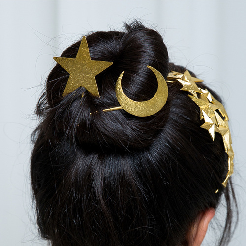 Handmade hairpin - 1 set of gold plated star and moon hairpins