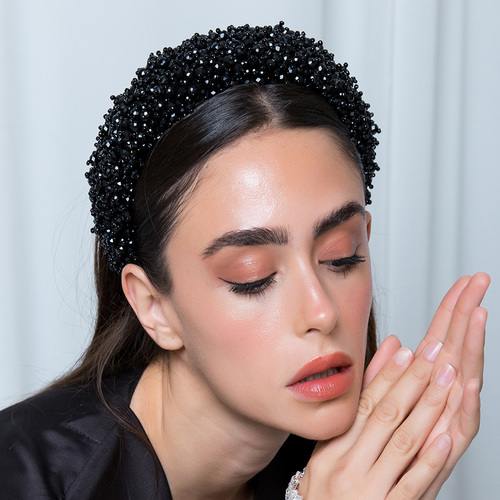 Black headband with cubic zirconia stones