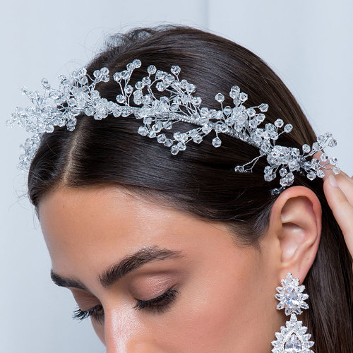 Silver headband with cubic zirconia stones