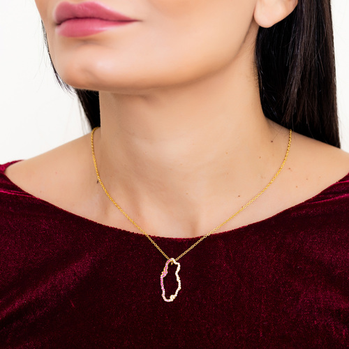 Qatar Map Necklace with red zircon - Gold plated