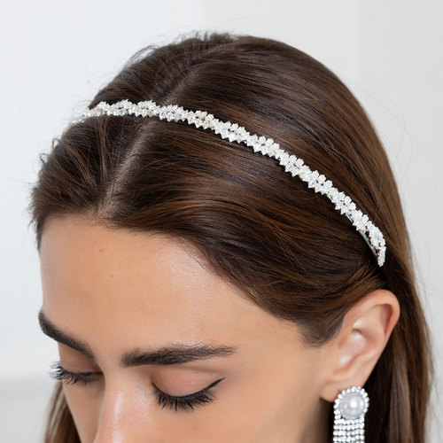 Silver headband with cubic zirconia stones