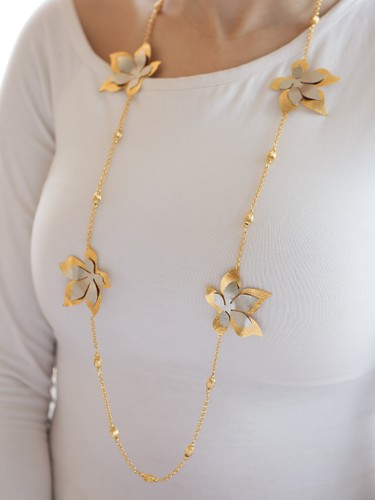 Long handmade necklace - Handmade gold-plated long necklace crafted with care, featuring elegant design and  stones. Lightweight, unique, and perfect for everyday wear or special occasions.