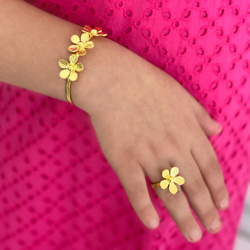 Handmade bracelet & ring set - Gold plated bracelet with its matching ring daisy flower gold plated