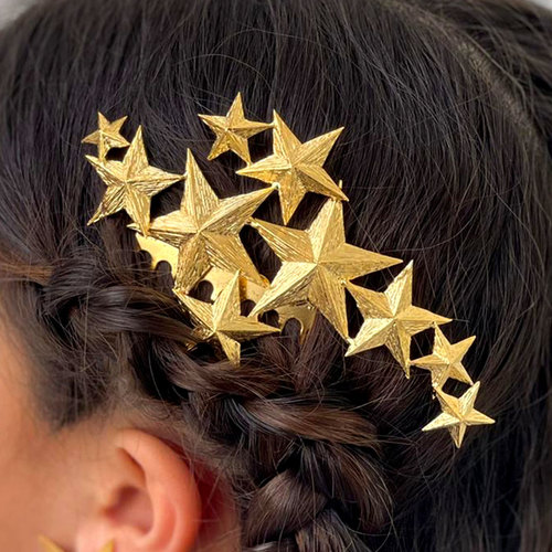 Handmade hair comb - Stars gold plated hair comb