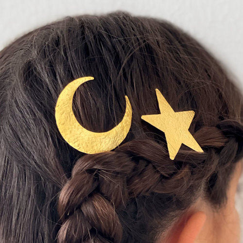 Handmade hairpin - 1 set of gold plated star and moon hairpins