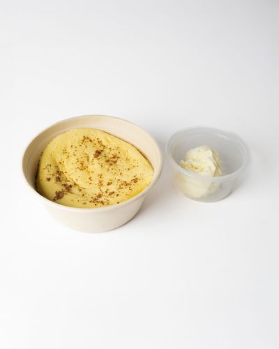 Mini Kinder Protein Pancake Bowl - Cal 307 , Pro 24.6g . Carb 25.7g , Fat 11.8g .