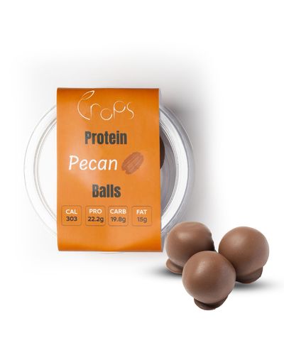 Protein Pecan Balls - Calories 303 , Protein 22.2g , Carb 19.8g , Fat 15g .