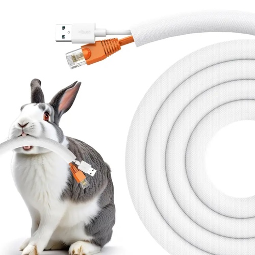 Pet-Proof Cable Protector - A 6.56-ft (2 m) flexible ½-inch cable sleeve designed to protect your wires from rabbits, cats, and dogs 🐇🐾.
Easily wraps around any cable — USB, power, audio, or internet — keeping your cords safe from chewing and extending their lifespan.
Made of durable, flexible, and non-toxic material, perfect for organizing cables neatly while keeping your pets (and your cables!) safe.