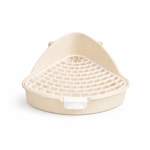 litter box - A practical litter box specially designed for rabbits and small pets. It helps maintain cage cleanliness while providing a comfortable space for daily use. The corner design allows easy placement inside cage corners to save space, while the raised grid base helps keep your pet’s paws away from urine and waste. 
 Features: 

Corner design suitable for most cages
Removable grid base for easy cleaning
Made from durable, pet-safe plastic
Lightweight and easy for daily cleaning

 
 Dimensions: 

Width: 24.8 cm
Height: 10.5 cm

 
 Suitable for small rabbits, chinchillas, and guinea pigs.