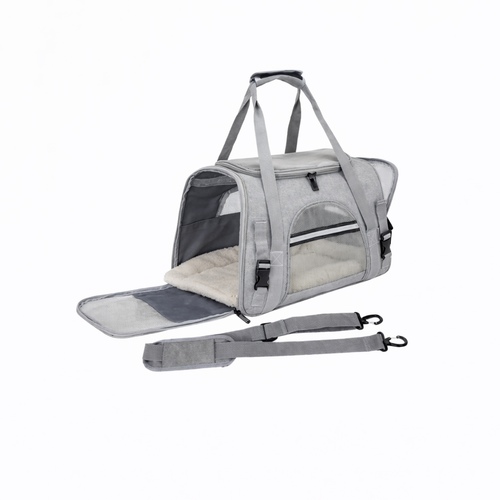 Pet Carrier Bag - Durable and stylish design with breathable mesh windows.
Ensures comfort and ventilation for your pet during travel.
Soft padded handle & shoulder strap for owner’s convenience.
Lightweight, foldable, and easy to store.
Perfect for trips, vet visits, or daily outings.
Size: 45 × 23 × 28 cm (17.7 × 9.1 × 11.1 in).