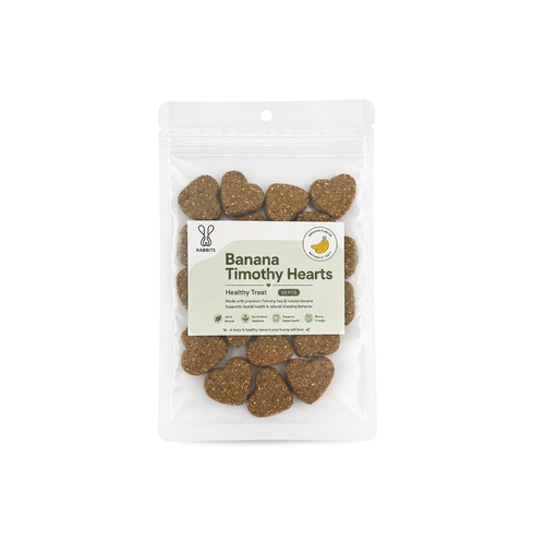 Banana Timothy Hearts - A delicious heart-shaped treat made from premium Timothy hay blended with natural banana for a healthy and tasty reward your bunny will love.


Supports dental health through natural chewing and promotes a healthy digestive system thanks to its high fiber content. Perfect as a daily treat.


✔️ 100% Natural
✔️ No Artificial Additives
✔️ Supports Dental Health
✔️ Bunny-Friendly


Feeding Instructions:
Serve in moderation as a treat.