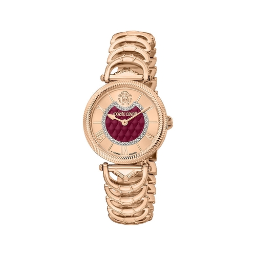 Roberto cavali - Brand: Roberto Cavalli by Franck MullerGender: Women'sCase Material: Stainless Steel, Rose Gold ToneDial Color: Rose Gold & Red PatternBracelet Material: Stainless Steel, Rose Gold ToneMovement: 2 HandsWater Resistance: 5 ATM