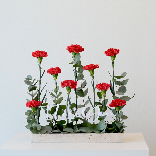 Roots Florist - vera - An acrylic tray contains carnation flowers. 
 width 40 cm Height 40 cm