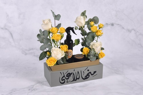 Offer 1 - Rashoosh 200 ML Maamoul incense - Artificial Flower Choose to write on the box Gift Card Width 30 cm x Height 35 cm Approx