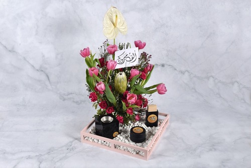 The Elegant - Perfume 50 ML Maamoul incense Black acrylic mobkhar Natural rose Gift card Width 35 cm x Height 60 cm Approx