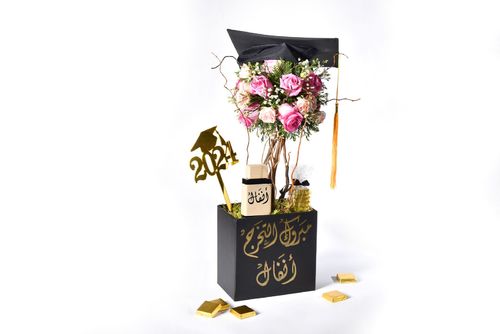 CONGRATS 3 - Perfume 50 ML (French on cold oud) Cocoa -Natural rose Graduation hat Write according to your choice