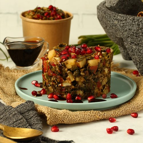 Sour Rissoto Vine Leaves - Vine leaves Risotto with pomegranate dressing