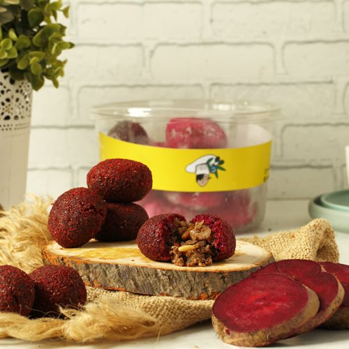 Lokmat Beit - Beetroot Kibbeh Meat - beetroot kibbeh stuffedwith meat & pine