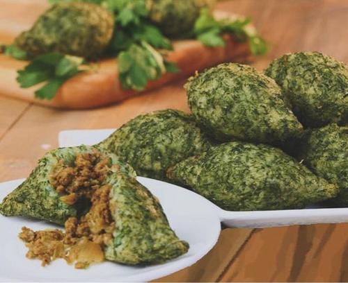 Frozen Dill Kibbeh - rice & dill dough  filled with minced meat with onion