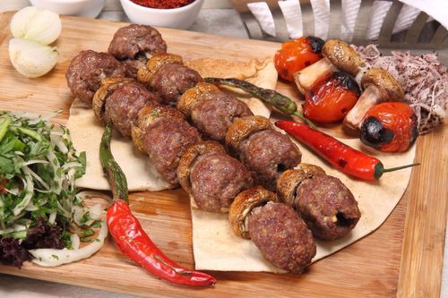 Lokmat Beit - mushroom Kabab - Grilled Kabab with mushroom , served with biwaz & fries