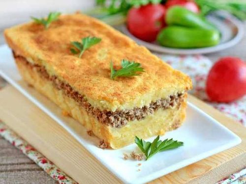 Potato Souflet with minced meat - spiced beef filling between 2 layers of Mashed potatoes  and crispy top