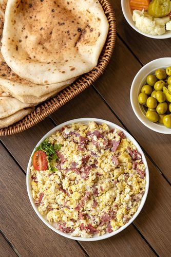 Basterma with egg - Available from 7:00 am to 12:00 pm