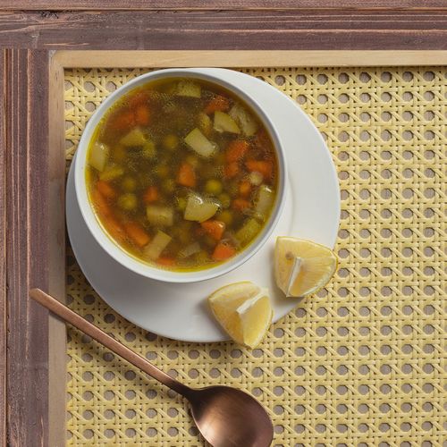 VEGETABLES SOUP - A healthy vegetable soup with a rich taste of peas, carrots, zucchini and Tabliya spices.