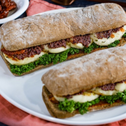 Grilled Halloumi Cheese With Ciabatta Bread Sandwich