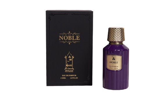 NOBLE - Every perfume has a story! A narrative that speaks through every spalsh of the perfume. The story of “Noble” perfume  begins with a scent of freshness and the vitality of oranges along with the softness of high-end white roses in the garden of patchouli flowers to produce the happy ending with long-lasting and deep scent of luxurious amber.. 50ML