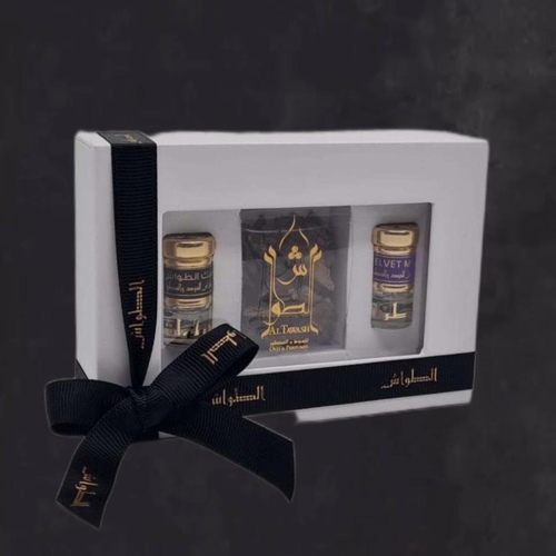 Occasion package - The pack is a two types of musk for the Altawash, The musk of the Tawash and the Velvet musk with a quarter of the Mori Indian oud, wrapped in a beautiful way.
It is suitable for gifting