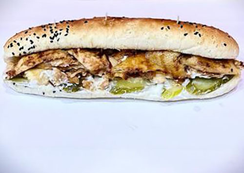 French Samoon Bread - Shawarma sandwich in french samoon bread with garlic and pickles