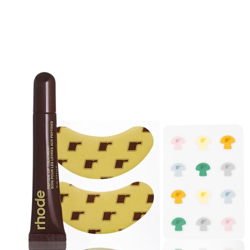 rhode x the biebers set - The complete set of&nbsp;rhode&nbsp;essentials&nbsp;created in collaboration with Justin Bieber. Bundle your go-to&nbsp;Spotwear&nbsp;shape with Peptide Eye Prep in Banana Peel and Peptide Lip Treatment in Caramelized Banana. Three on-the-go favorites to care for spots, wake up the eyes, and nourish the lips.&nbsp;Includes 3 products:&nbsp;Spotwear in a shape of your choice (36 stickers), Peptide Eye Prep in Banana Peel (6 sets), and Peptide Lip Treatment in Caramelized Banana.