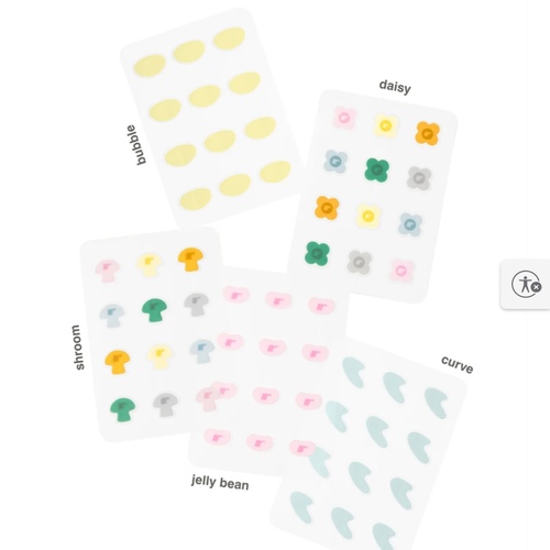 spotwear - Spot care anywhere. Our 100% Hydrocolloid stickers are clinically proven to minimize the look of spots. Stick them on to create&nbsp;a comfy, protective bubble for your spots when&nbsp;you're&nbsp;on the go. They help absorb excess oil and shield against stressors, leaving spots looking smaller, flatter, and less red.&nbsp;

Available in five exclusive shapes and&nbsp;various colors&nbsp;for spring and summer. Includes 36 stickers per pouch