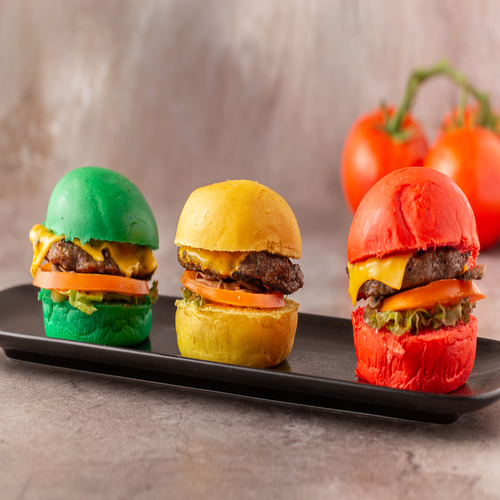 Mushroom Beef Slider - Beef patty 3 pieces, Mushroom, Lettuce loloroso, Slice Tomato, Slice Cheese, Home made  sauce.