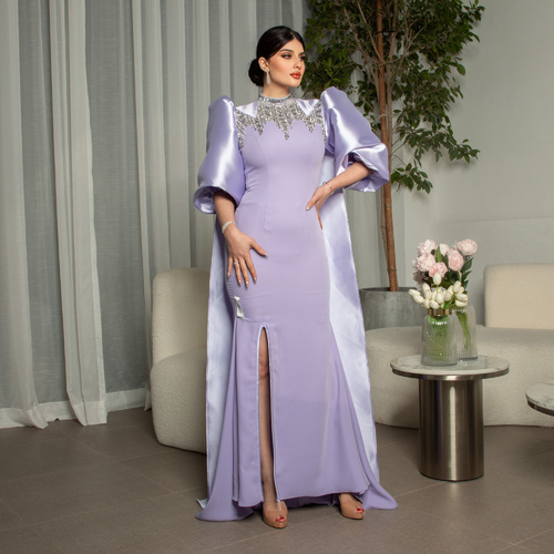 move mekado & brbi - Elegant mauve dress made of Mikado and Barbie fabric with silver hand embroidery, perfect for evening events and special occasions.