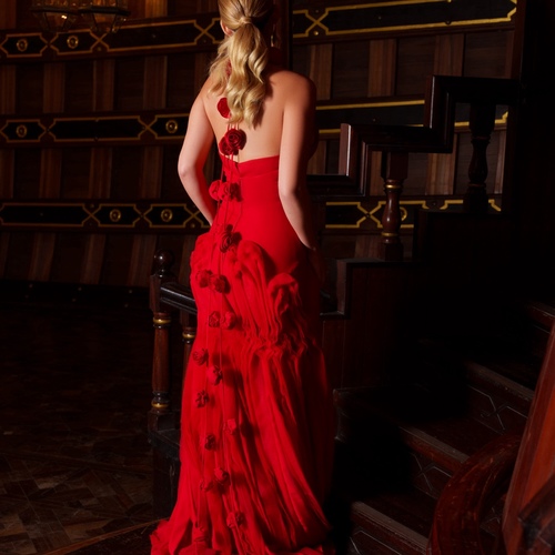 A red tulle and flower